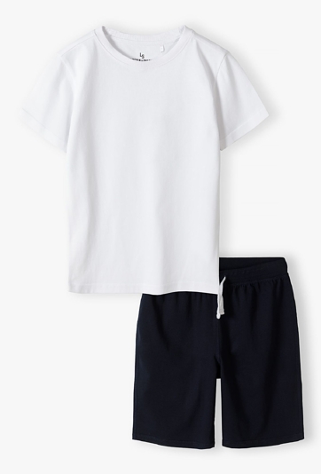 Komplet gimnastyczny - biały t-shirt i granatowe spodenki
