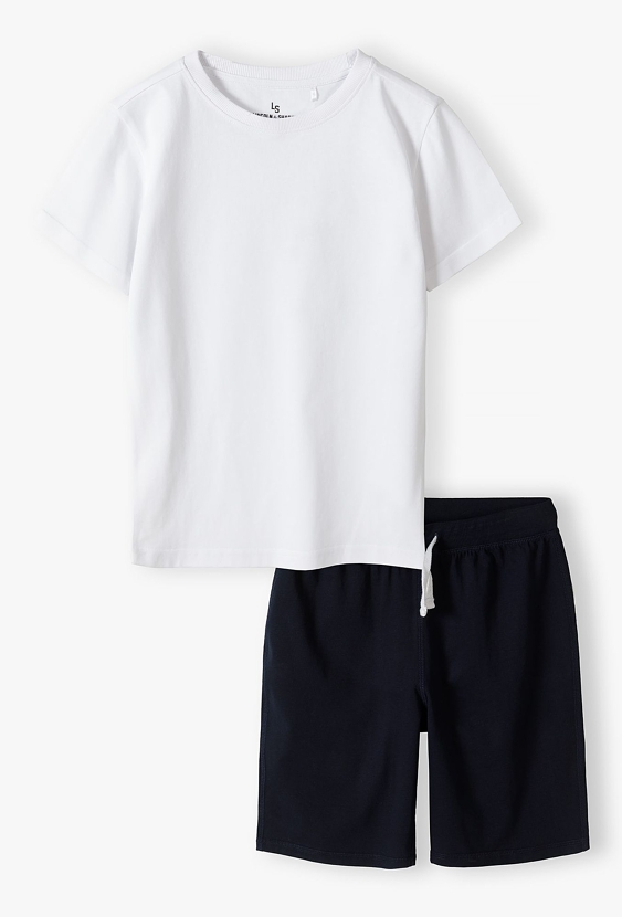 Komplet gimnastyczny - biały t-shirt i granatowe spodenki
