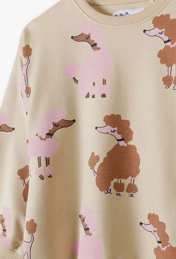 Dresowa bluza dla dziewczynki - beżowa w pieski - 5.10.15.