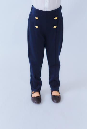 Granatowe spodnie dzianinowe dla dziewczynki – guziki.