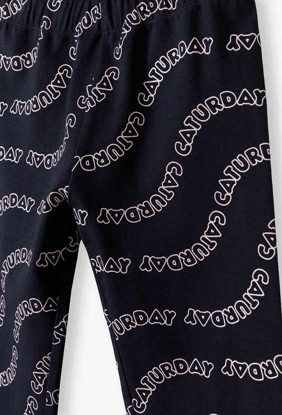 Leginsy dzianinowe dla dziewczynki z napisami - Caturday