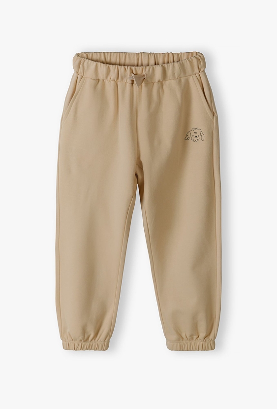 Spodnie dresowe dla dziewczynki - beżowe z pieskiem - 5.10.15.