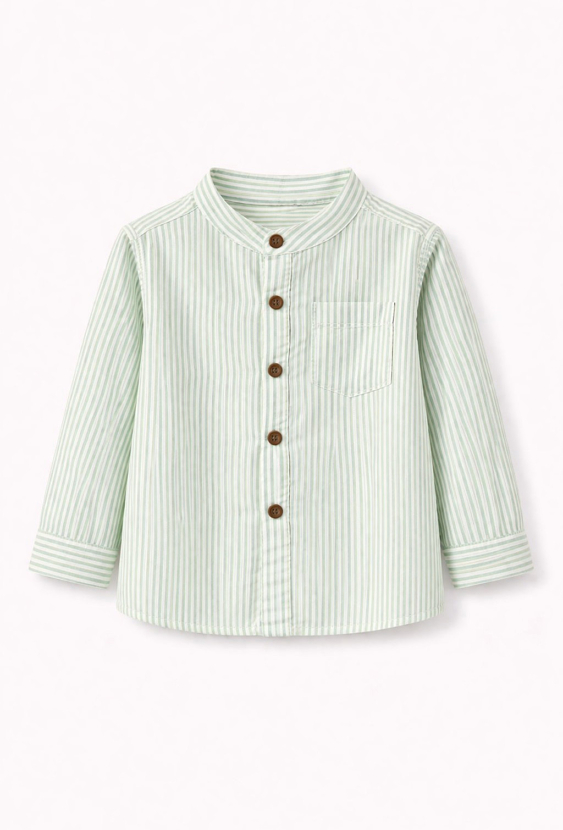 Koszula w paski ze stójką dla chłopca – 100% bawełna