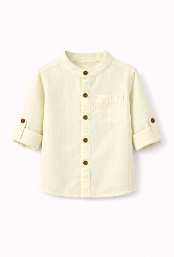 Koszula w paski ze stójką dla chłopca – 100% bawełna