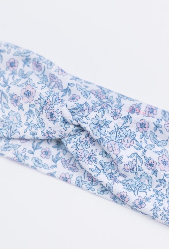 Dianinowa opaska na głowę - niebiesko-różowe kwiatki