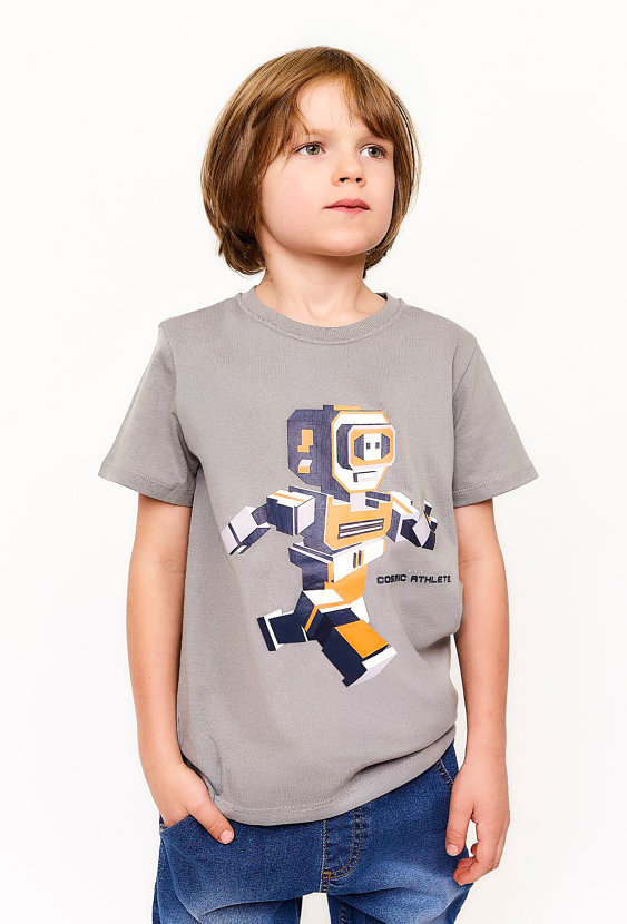 Koszulka chłopieca bawełniana - szara z robotem