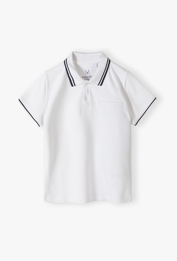 T-shirt chłopięcy biały z kołnierzykiem - Max&Mia