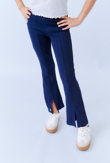 Granatowe legginsy dziewczęce flare z rozcięciami