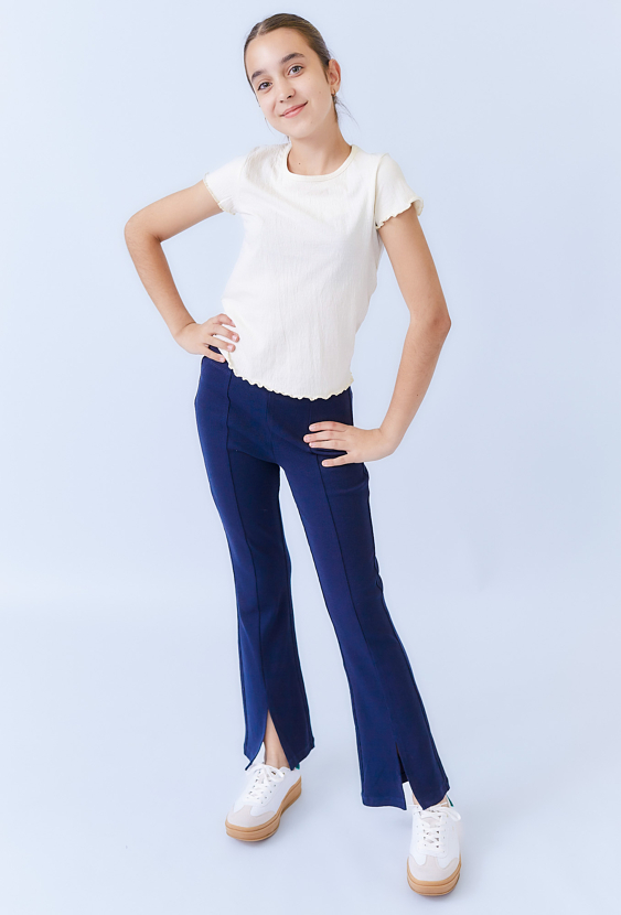 Granatowe legginsy dziewczęce flare z rozcięciami