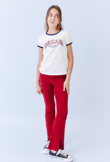 Czerwone legginsy dziewczęce flare z rozcięciami