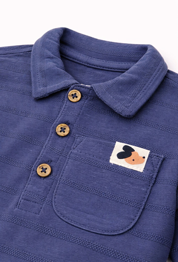 Body niemowlęce z długim rękawem i kołnierzykiem - niebieskie