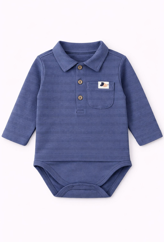 Body niemowlęce z długim rękawem i kołnierzykiem - niebieskie