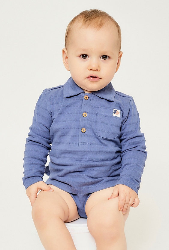 Body niemowlęce z długim rękawem i kołnierzykiem - niebieskie