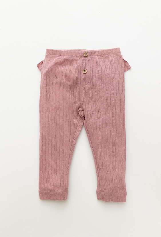 Różowe legginsy niemowlęce pointelle z falbanką