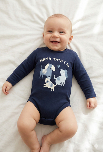 Body z długim rękawem - granatowe z pieskami