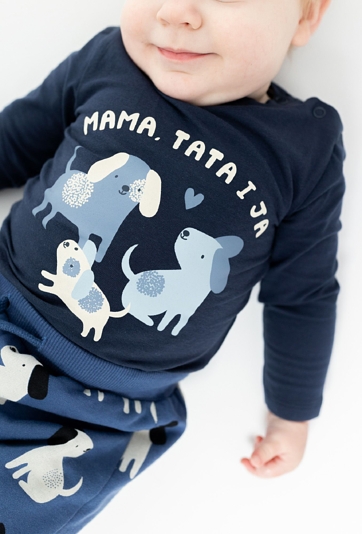 Body z długim rękawem - granatowe z pieskami