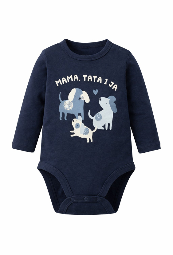 Body z długim rękawem - granatowe z pieskami