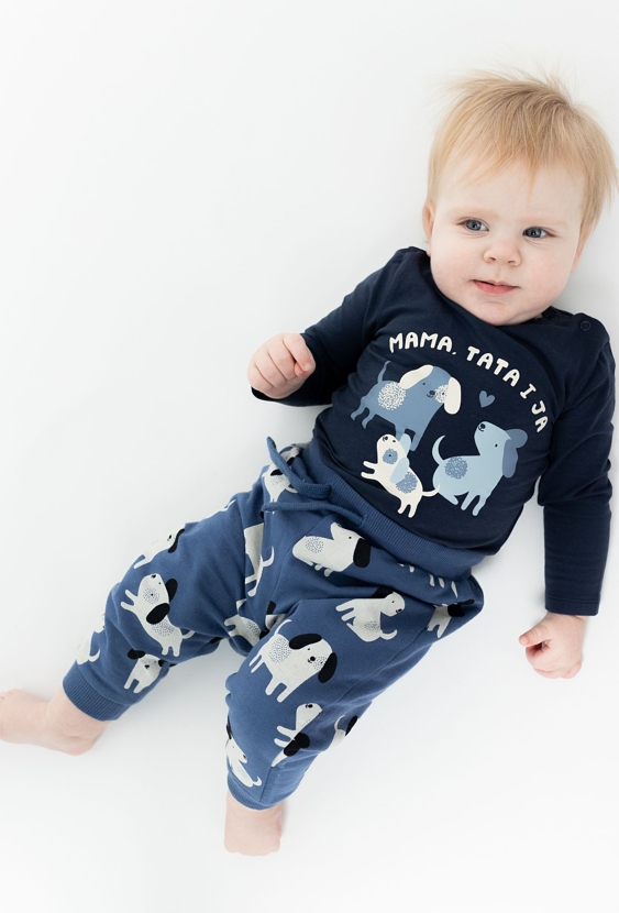 Body z długim rękawem - granatowe z pieskami