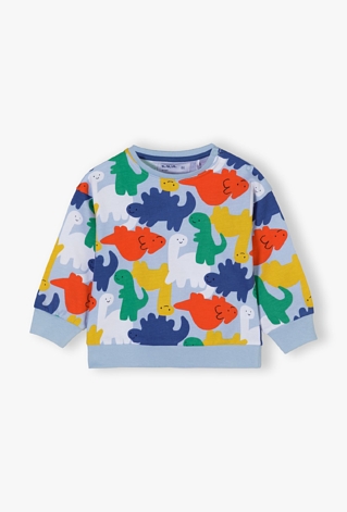 Błękitna bawełniana bluza niemowlęce w kolorowe dinozaury