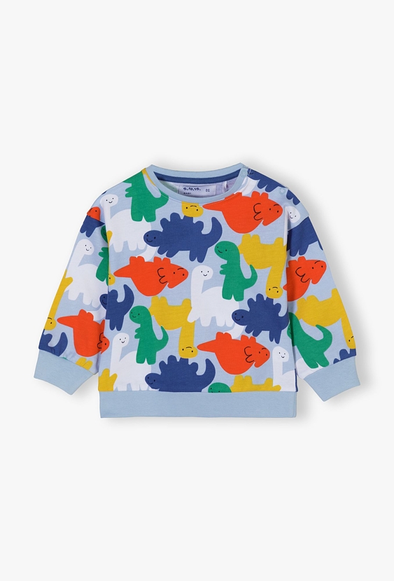 Błękitna bawełniana bluza niemowlęce w kolorowe dinozaury