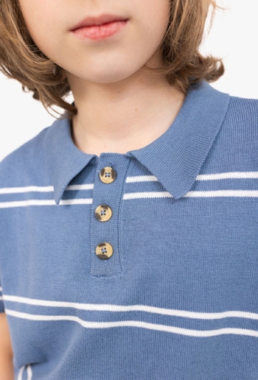 Koszulka polo chłopięca niebieska w białe paski