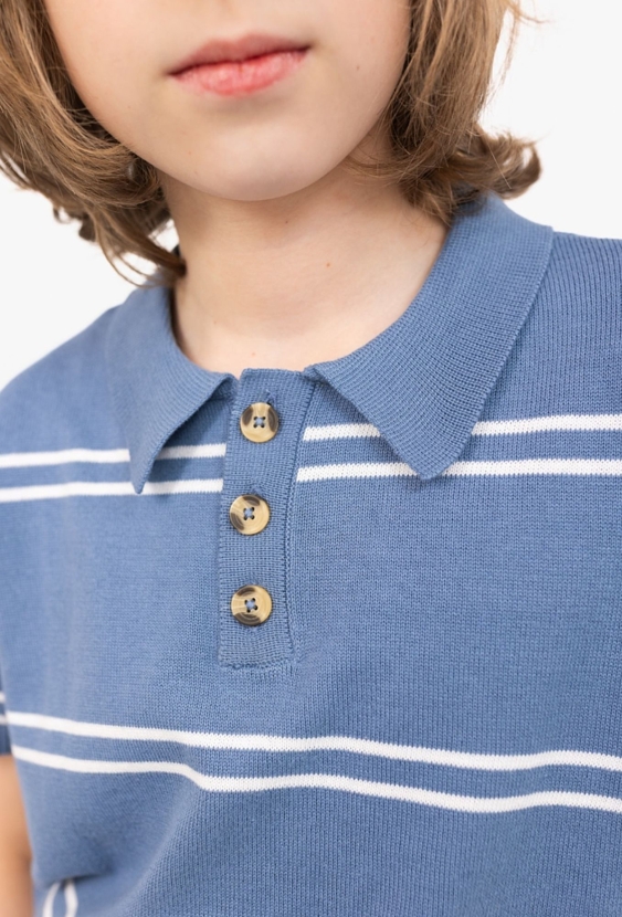 Koszulka polo chłopięca niebieska w białe paski