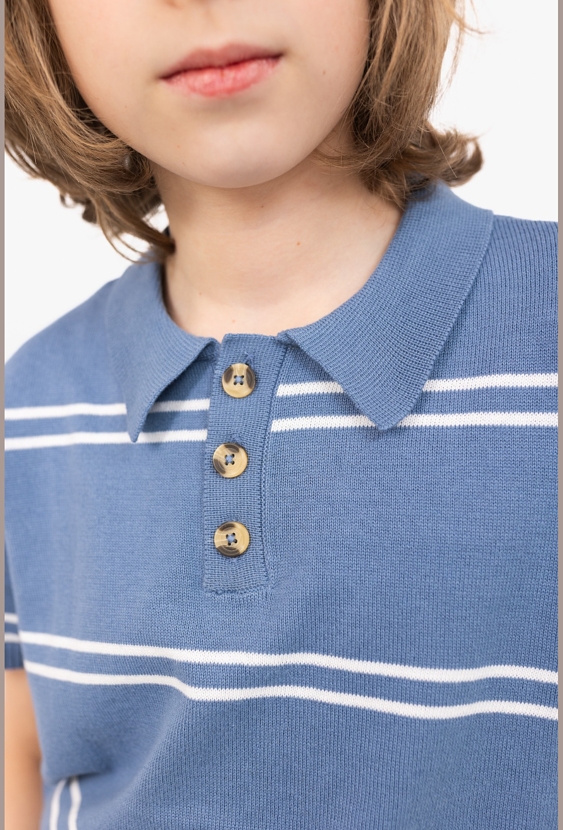 Koszulka polo chłopięca niebieska w białe paski