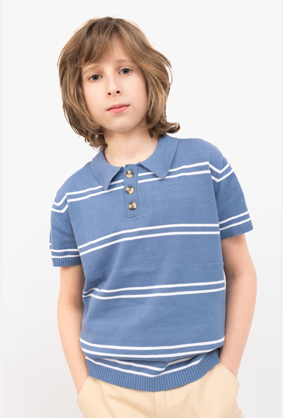 Koszulka polo chłopięca niebieska w białe paski