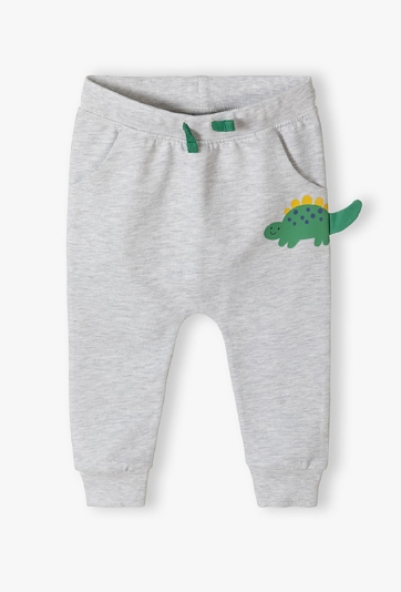 Szare dresowe spodnie niemowlęce - Dino