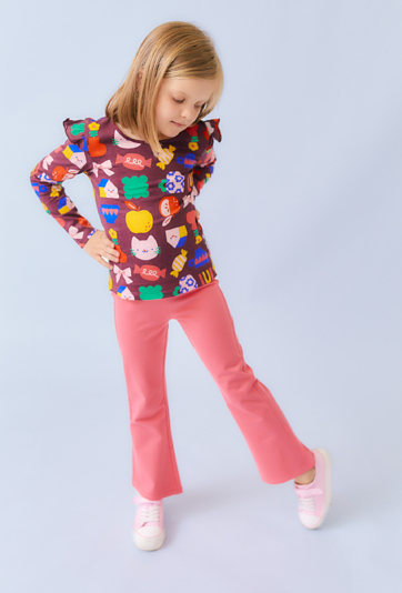 Różowe legginsy dziewczęce z rozszerzaną nogawką
