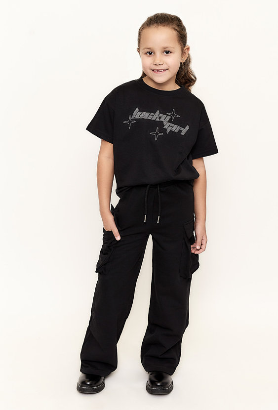 Czarna spodnie dziewczęce cargo 04M4716-3911