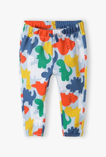 Bawełniane spodnie dresowe niemowlęce w kolorowe dinozaury