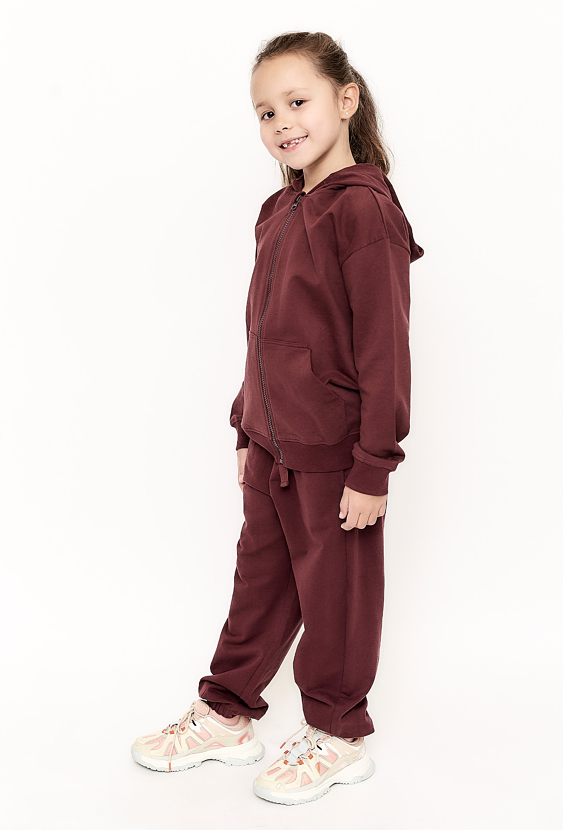 Dziewczęcy komplet dresowy – bordowa bluza z kapturem i spodnie