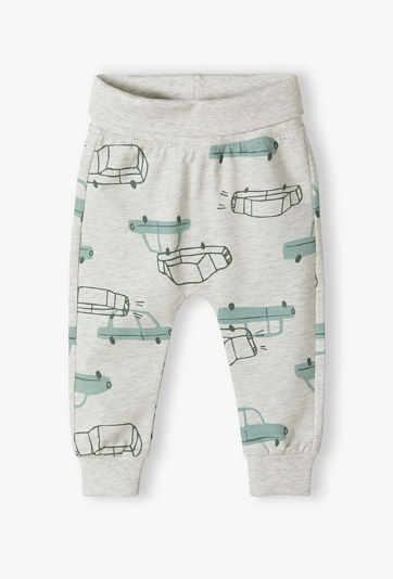 Dresowe spodnie niemowlęce - szare w samochody