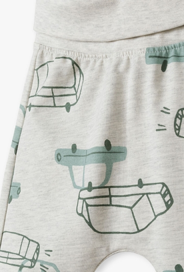 Dresowe spodnie niemowlęce - szare w samochody