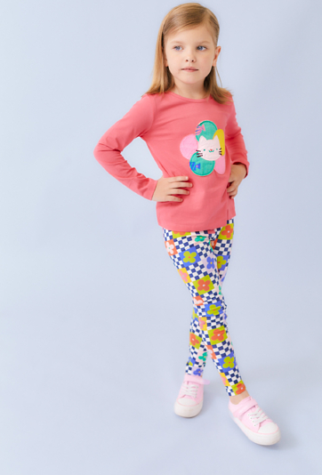 Wielokolorowe legginsy dziewczęce kolorowy print