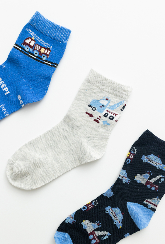 Skarpety dziecięce 3-pak z motywem pojazdów.