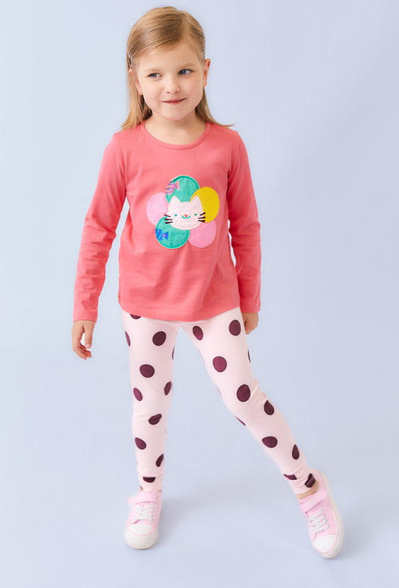 Różowe legginsy dziewczęce w kropki