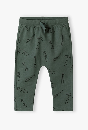 Zielone bawełniane spodnie dresowe niemowlęce