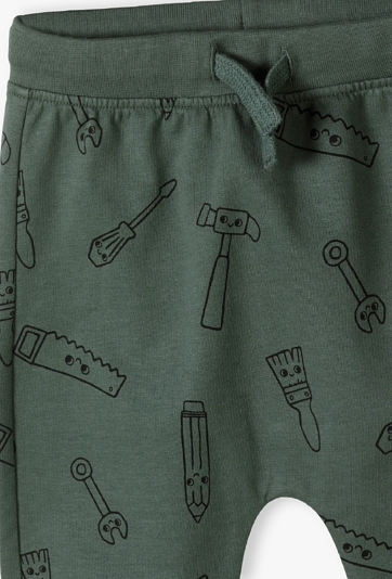 Zielone bawełniane spodnie dresowe niemowlęce