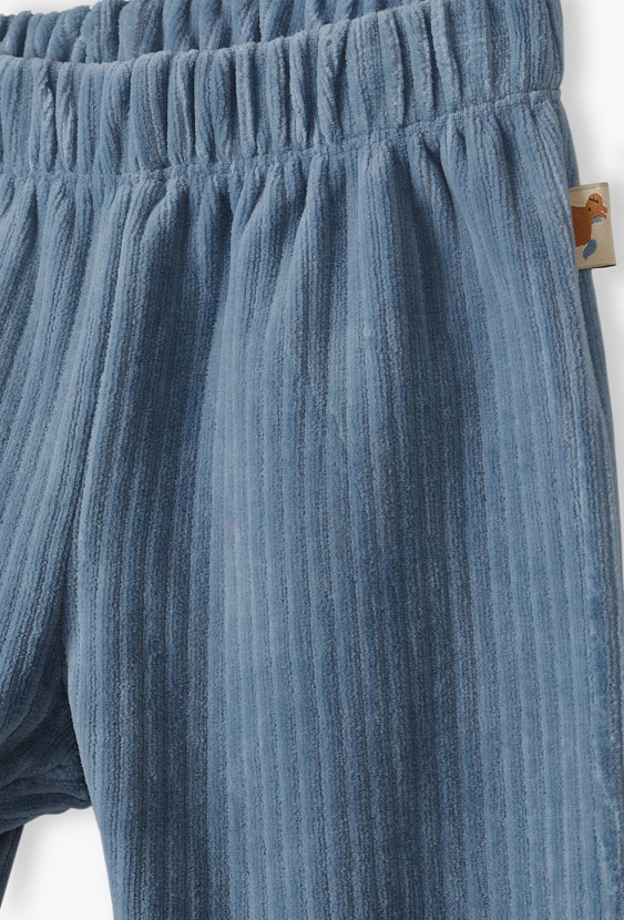 Niebieskie spodnie niemowlęce z dzianiny prążkowanej