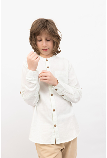 Koszula chłopięca oversize w prążki z kontrastowymi guzikami