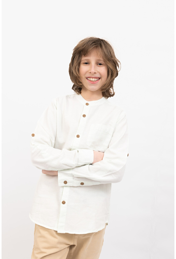 Koszula chłopięca oversize w prążki z kontrastowymi guzikami