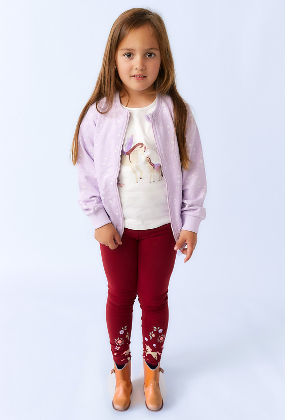 Legginsy dziewczęce bordowe z nadrukiem jednorożców