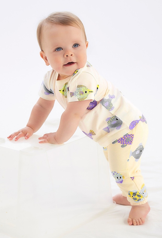 Spodnie dresowe dla niemowlaka - beżowe w rybki - 5.10.15.