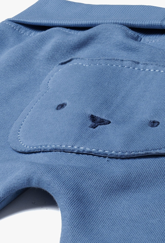 Ciepłe bawełniane spodnie niemowlęce z misiem - niebieskie