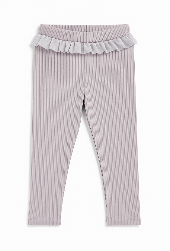 Dziewczęce prążkowane legginsy z falbanką