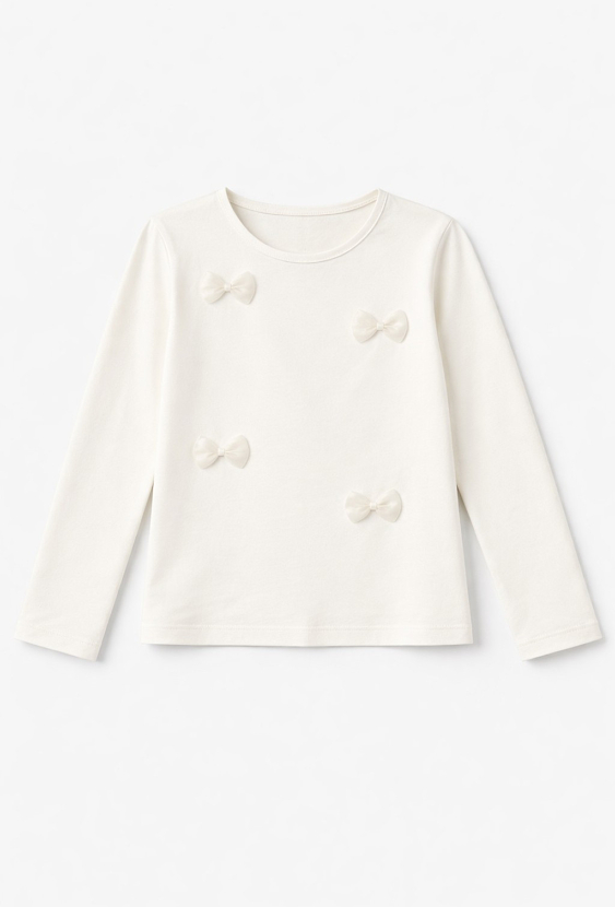 Bluzka dziewczęca z długim rękawem – ozdobne tiulowe kokardki