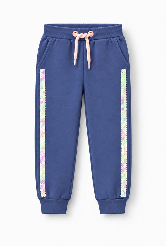 Spodnie dresowe dla dziewczynki - granatowe z cekinami