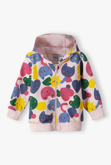 Różowa bluza niemowlęca w koty z odpinanym kapturem